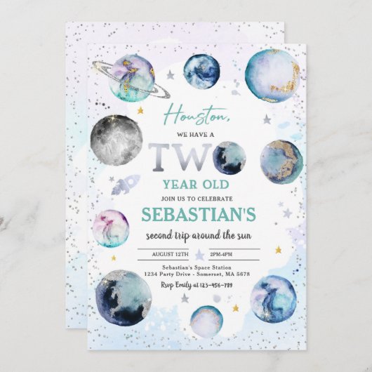 宇宙誕生日パーティーセカンドトリッのまわりにプザサン 招待状 (正面/裏面)
