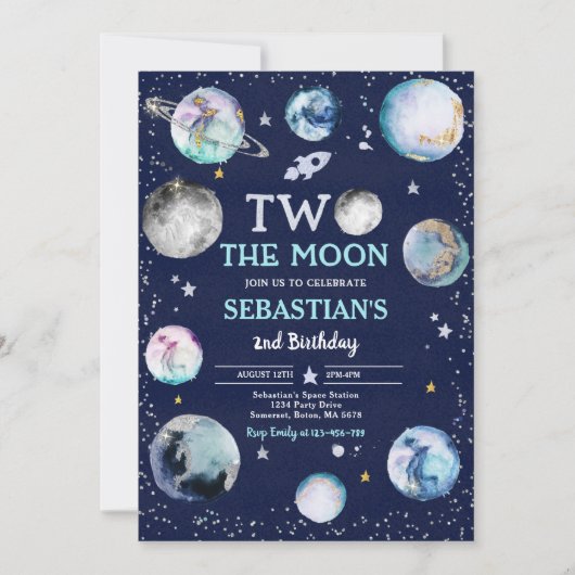 宇宙誕生日パーティー2ザ・ムーンボーイ2nd誕生日 招待状 (正面)