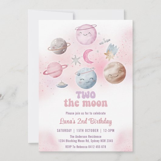 宇宙誕生日パーティー2月2日の誕生日 招待状 (正面)