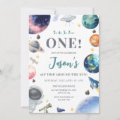 宇宙誕生日パーティー 宇宙飛行士 1歳誕生日 招待状 (正面)