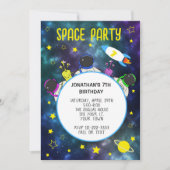 宇宙誕生日ブルーイエロースタープラネット 招待状 (正面)