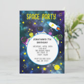 宇宙誕生日ブルーイエロースタープラネット 招待状 (スタンド正面)