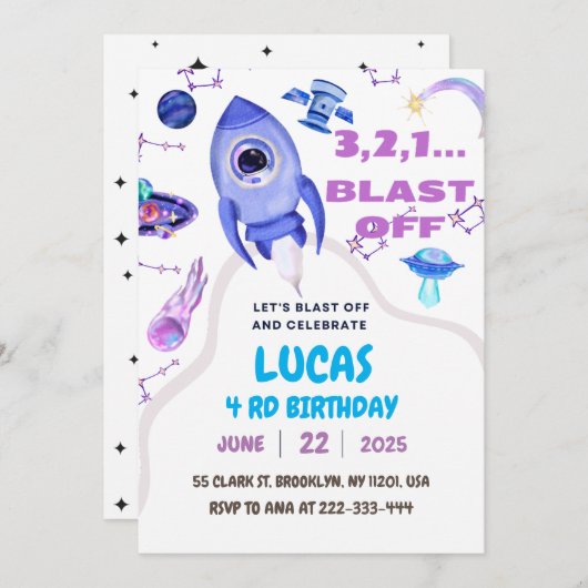 宇宙誕生日会を爆破 招待状 (正面/裏面)