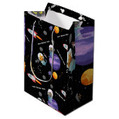 宇宙誕生日会カスタム文字 ミディアムペーパーバッグ (正面アングル)