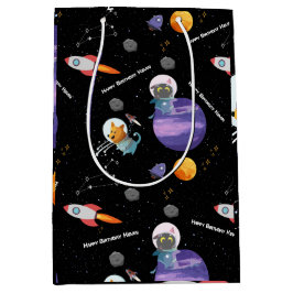 宇宙誕生日会カスタム文字 ミディアムペーパーバッグ