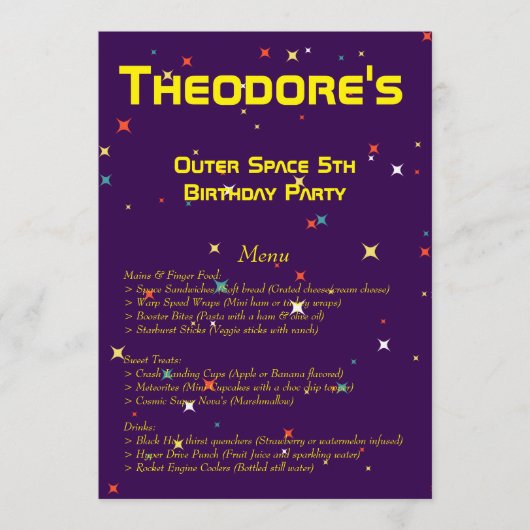 宇宙誕生日会 メニュー (正面)