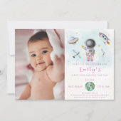 宇宙誕生日女子ロケットスターパーティー 招待状 (正面)