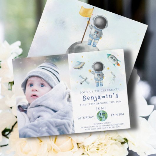 宇宙誕生日宇宙飛行士ボーイロケットスターパーティー 招待状