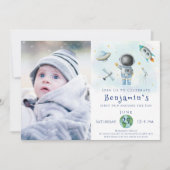 宇宙誕生日宇宙飛行士ボーイロケットスターパーティー 招待状 (正面)