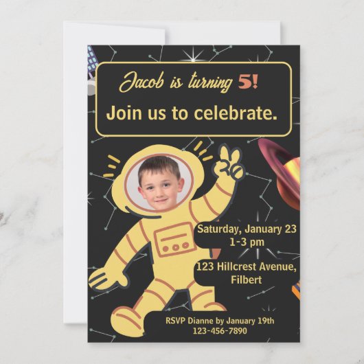 宇宙誕生日宇宙飛行士名エイジフォト 招待状 (正面)