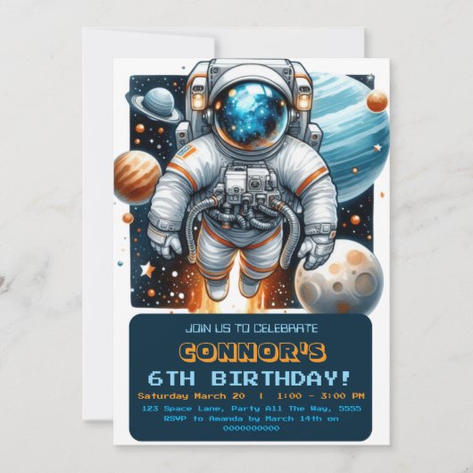 宇宙誕生日宇宙飛行士銀河系惑星 招待状 (正面)