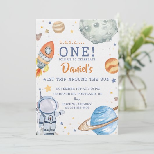 宇宙誕生日宇宙飛行士1回目ののまわりに日没 招待状 (スタンド正面)