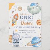 宇宙誕生日宇宙飛行士1回目ののまわりに日没 招待状 (正面/裏面)