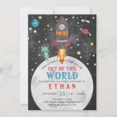 宇宙誕生日招待状任意の年齢と写真 招待状 (正面)