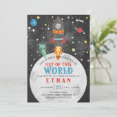 宇宙誕生日招待状任意の年齢と写真 招待状 (スタンド正面)