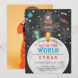 宇宙誕生日招待状任意の年齢と写真 招待状