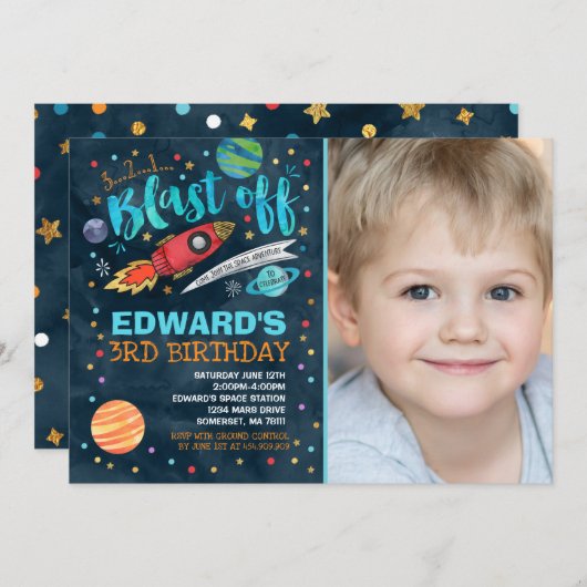 宇宙誕生日招待状宇宙パーティー 招待状 (正面/裏面)