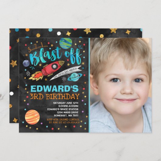 宇宙誕生日招待状宇宙パーティー 招待状 (正面/裏面)