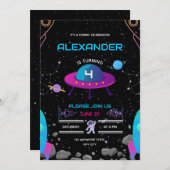 宇宙誕生日招待状銀河系ブラストオフ 招待状 (正面/裏面)