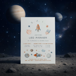 宇宙誕生日招待状-銀河系ロケットテーマ 招待状