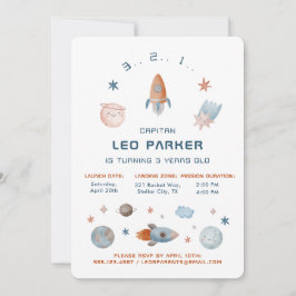 宇宙誕生日招待状-銀河系ロケットテーマII 招待状