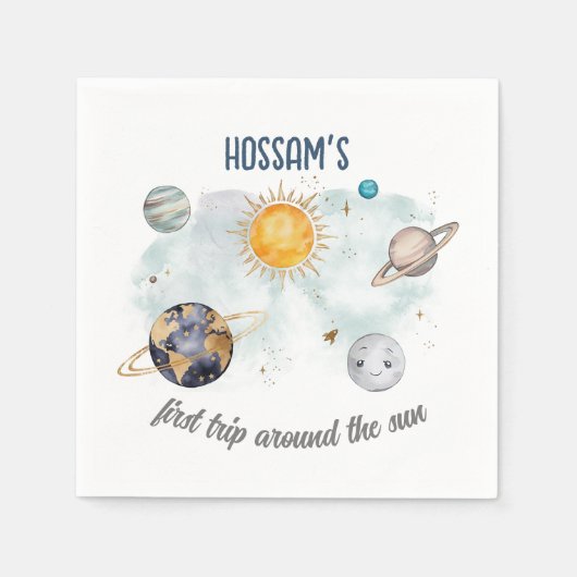 宇宙誕生日銀河系太陽月星惑星 スタンダードカクテルナプキン (正面)