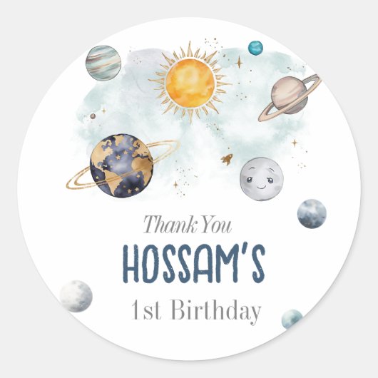 宇宙誕生日銀河系太陽月星惑星 ラウンドシール (正面)