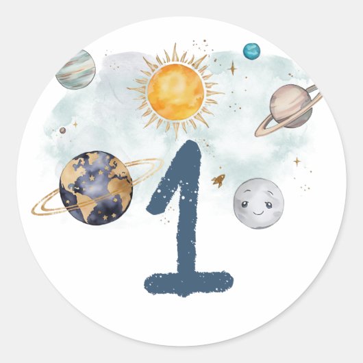 宇宙誕生日銀河系太陽月星惑星 ラウンドシール (正面)