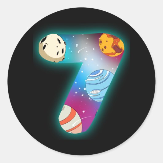 宇宙誕生日7 7th誕生日少年7歳 ラウンドシール (正面)