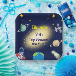 宇宙誕生日 – 宇宙飛行士、ロケット、銀河系 ペーパープレート