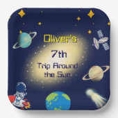 宇宙誕生日 – 宇宙飛行士、ロケット、銀河系 ペーパープレート (正面)