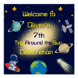 宇宙誕生日 – 宇宙飛行士、ロケット、銀河系 ポスター