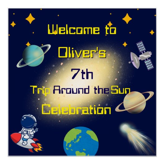 宇宙誕生日 – 宇宙飛行士、ロケット、銀河系 ポスター (正面)