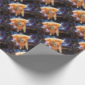 宇宙身に着けているピザ切れのピザ猫 ラッピングペーパー (角)