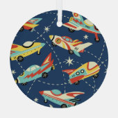 宇宙車:ヴィンテージダークブルー。 ガラスオーナメント (裏面)