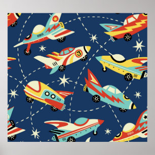 宇宙車:ヴィンテージダークブルー。 ポスター