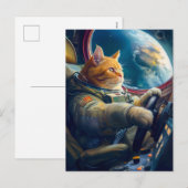 宇宙軌道をオレンジ色の猫が宇宙船で飛行 シーズンポストカード (正面/裏面)