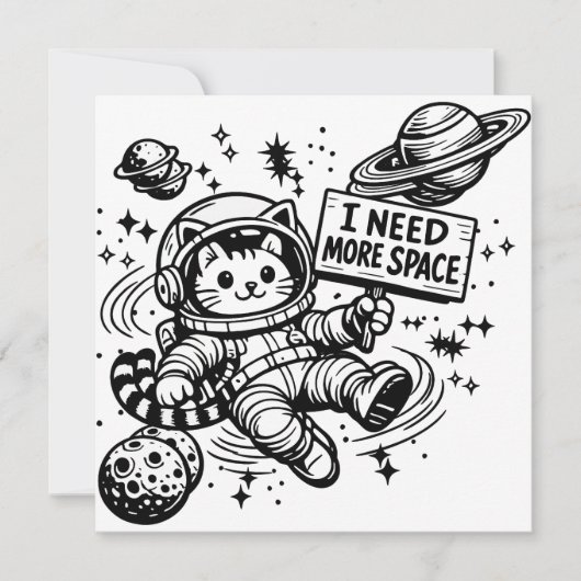 宇宙遊泳中の猫の宇宙飛行士 もっとスペースが欲しい 招待状 (正面)