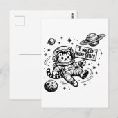 宇宙遊泳中の猫宇宙飛行士 もっとスペースが欲しい ポストカード (正面/裏面)