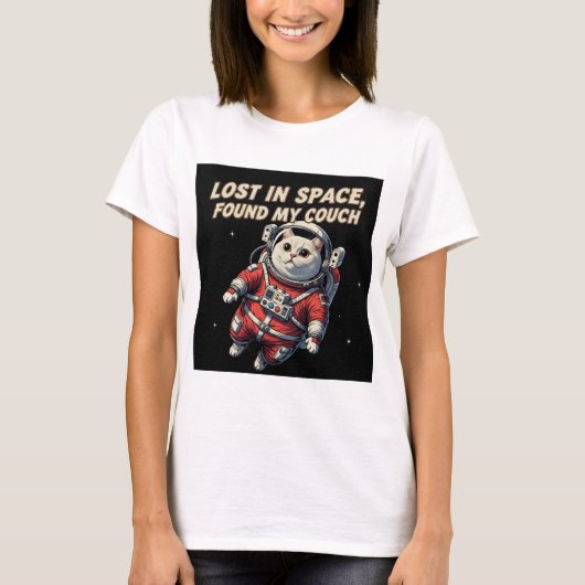 宇宙遊泳中の猫Tシャツ: ロスト・イン・スペース ペット Tシャツ (正面)