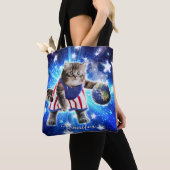 宇宙遊猫バスケットボール トートバッグ (クローズアップ)