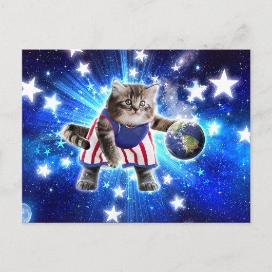 宇宙遊猫バスケットボール ポストカード (正面)