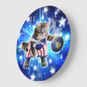 宇宙遊猫バスケットボール ラージ壁時計 (傾斜)