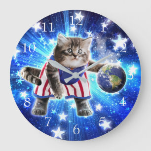 宇宙遊猫バスケットボール ラージ壁時計