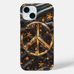 宇宙金ゴールド平和シンボル電話ケース iPhone 15ケース