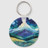 宇宙銀河の山々 水彩画 旅行 キーホルダー (裏面)
