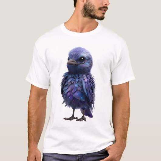 宇宙銀河の羽根を持つ紫の鳥の男性 Tシャツ (正面)