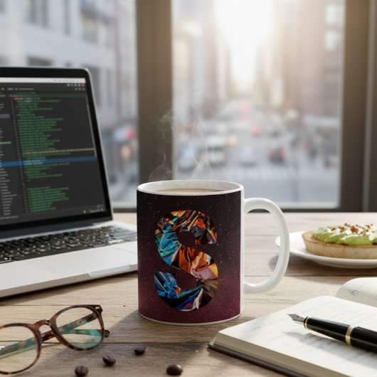 宇宙銀河の虹色モノグラム イニシャルS コーヒーマグカップ