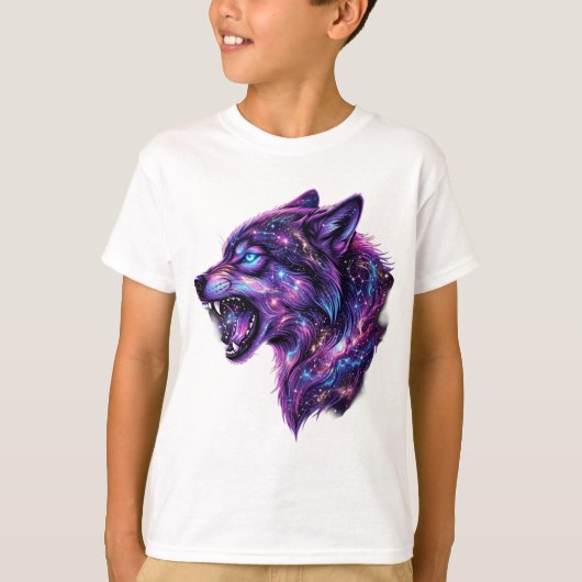 宇宙銀河オオカミの吠えるグラフィックTシャツ Tシャツ (正面)