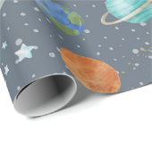 宇宙銀河惑星、星とロケット軌道のastro ラッピングペーパー (ロールコーナー)